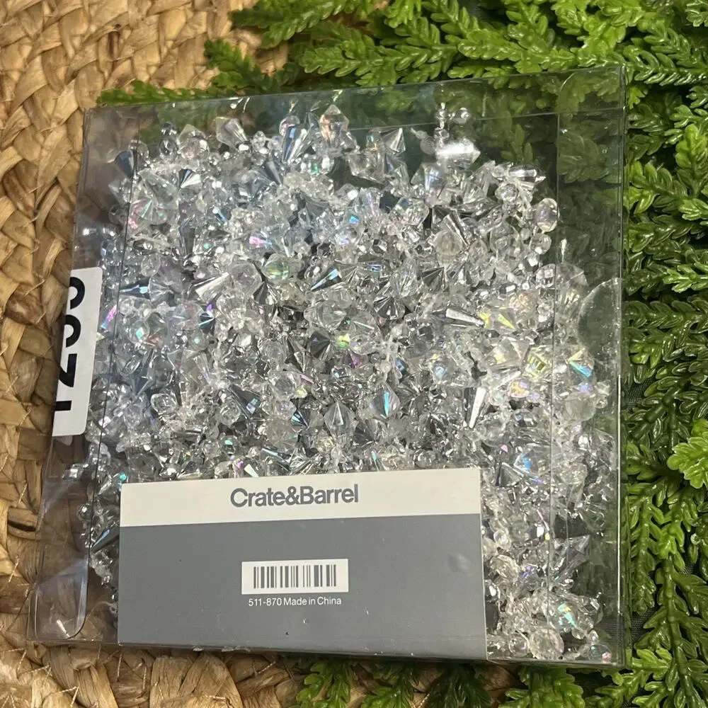Crate & Barrel 9' Iridescent Silver Crystal Facet Bead Christmas Garland Beaded